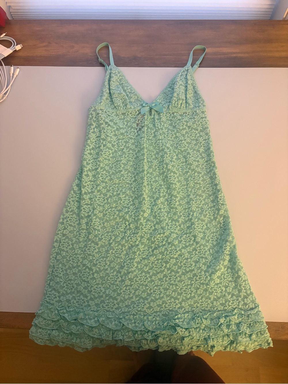 Light Aqua Lace Slip Lingerie Dress with Ruffle Hem
